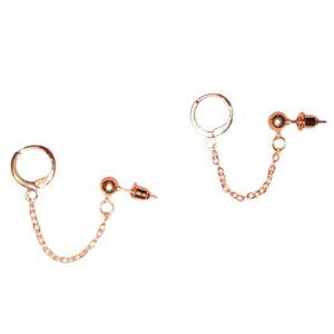 Gold Double Pierced Ears Connected Earrings Chain Hoops Piercing Hoop Studs